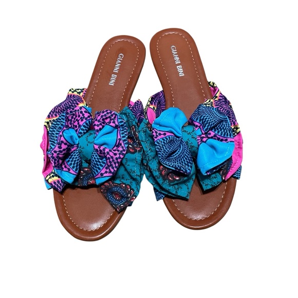 Gianni Bini Vibrant Multicolor Bow Slide Sandals Women’s Size 8 - Picture 1 of 5